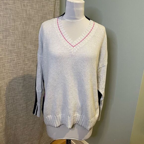 Lisa Todd Borderline Sweater Large Grey Blue Navy Ice Navy Luxury Cotton 2X - Picture 4 of 11